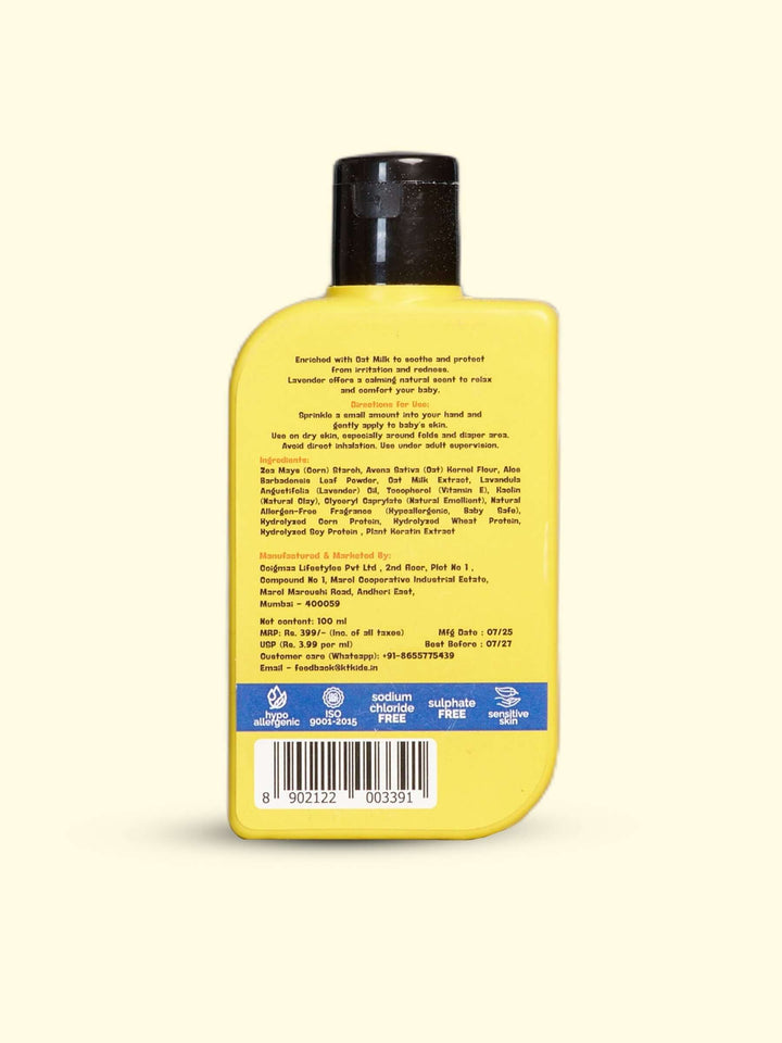 Organic Baby Powder | Oat Milk & Lavender | TALC FREE | For Boys & Girls 3-12 years | 100gm - KT Kids