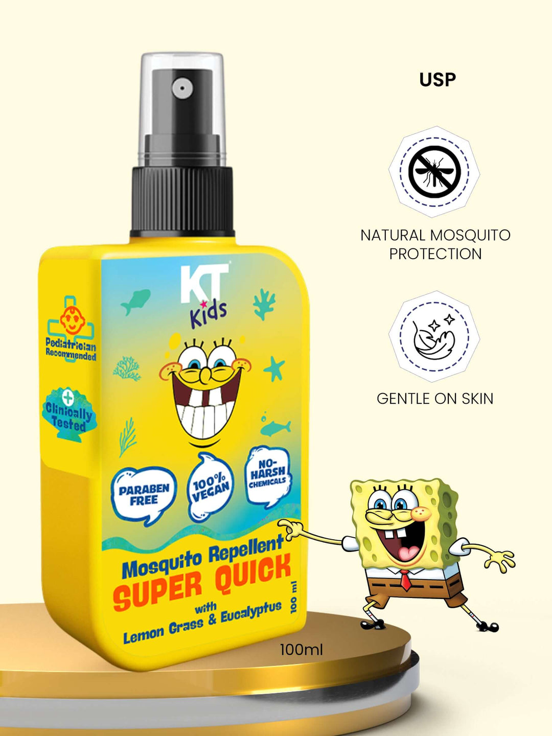 Super Quick Mosquito Repellent | Lemon Grass & Eucalyptus | For Boys & Girls 3-12 years | 100ml - KT Kids