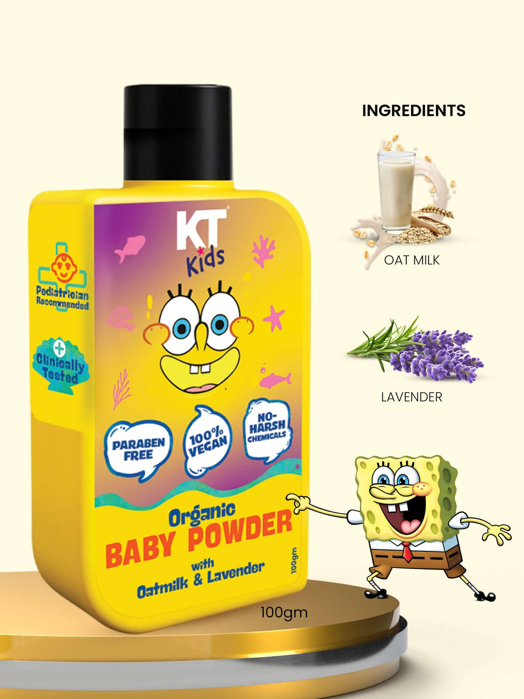 Organic Baby Powder | Oat Milk & Lavender | TALC FREE | For Boys & Girls 3-12 years | 100gm - KT Kids